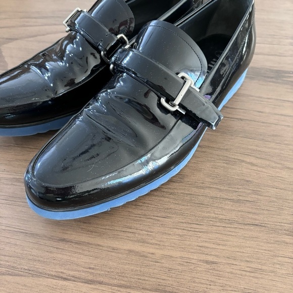 Ron Tomson Black Patent Leather Loafers Blue Soles Size 40 - Picture 3 of 9